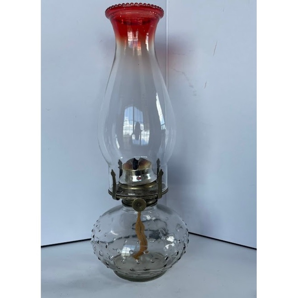 Vintage Glass Oil Lamp with Clear Chimney - Antique Kerosene Lantern Home Decor
